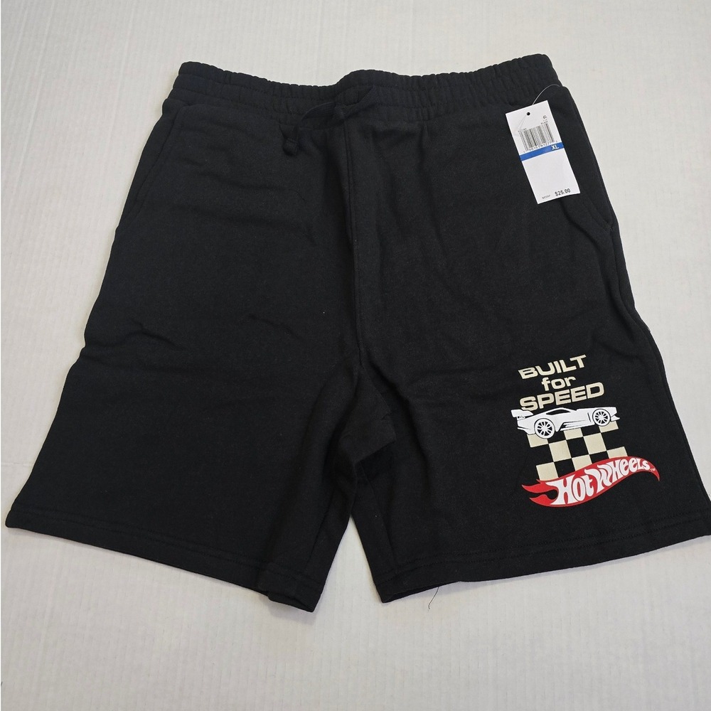 Hot Wheels Boys Built For Speed Graphic Fleece Shorts Black Size XL NWT
